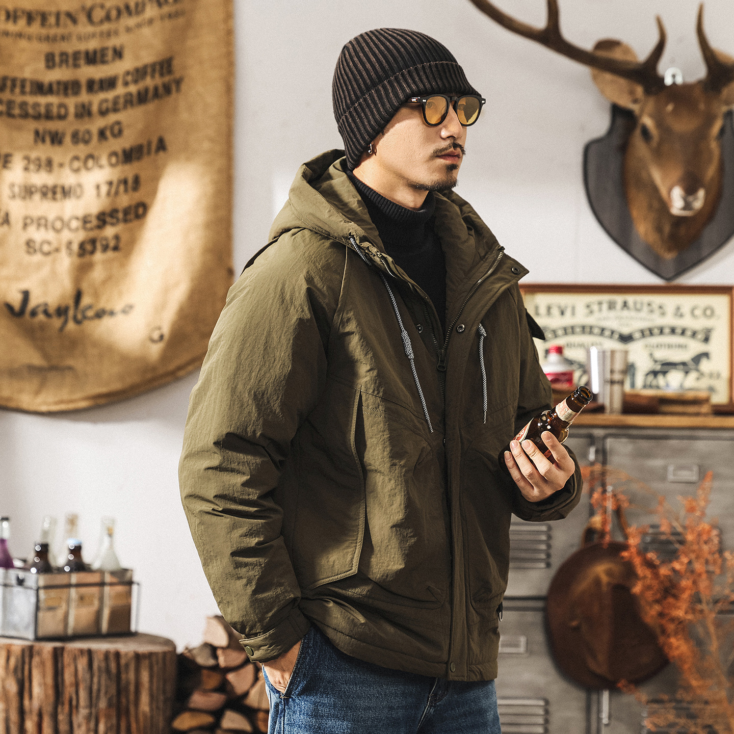 美式復古90%鴨絨工裝羽絨服男冬季潮牌戶外山地獵裝防水連帽外套