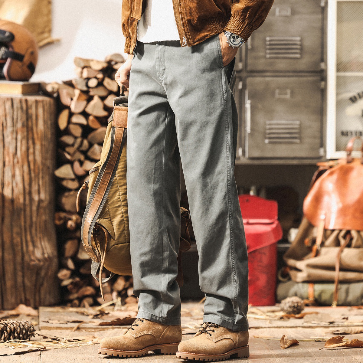 美式復古秋季工裝褲子男士2025新款寬鬆直筒休閒褲男簡約春秋長褲