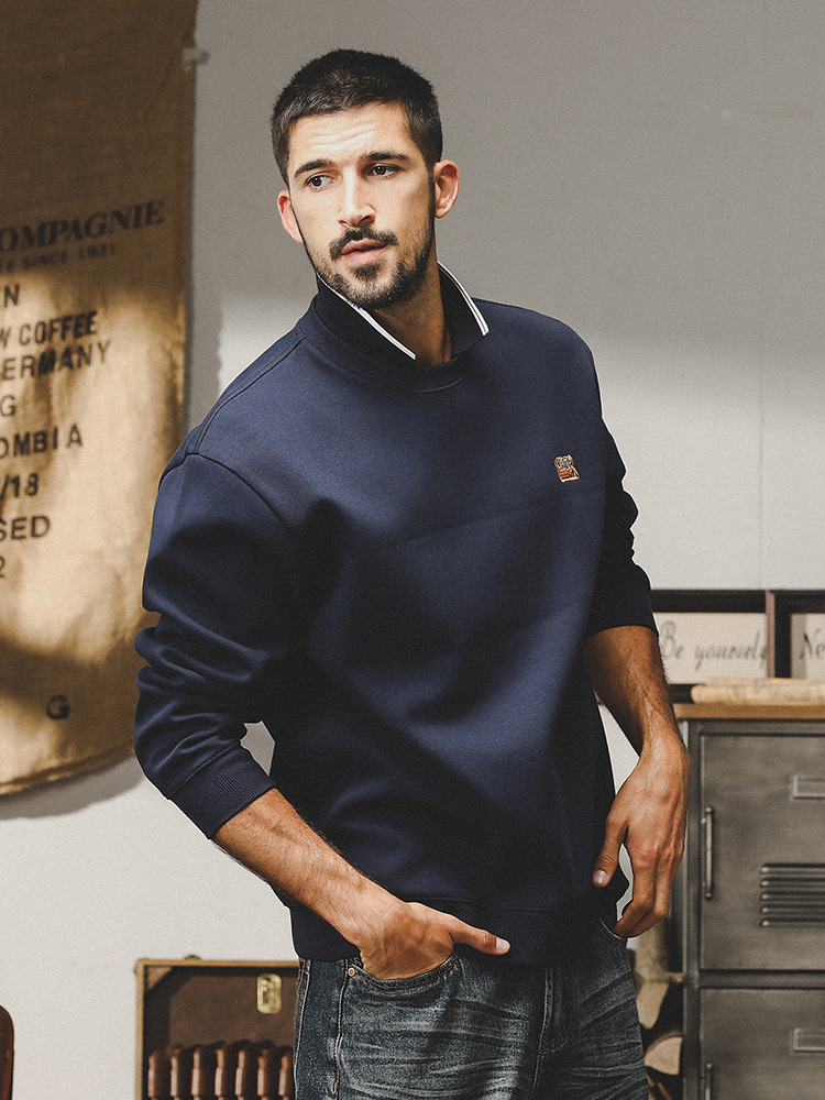 美式重磅雙層領衛衣男2023年秋冬新款寬鬆百搭潮牌加厚加絨外套男