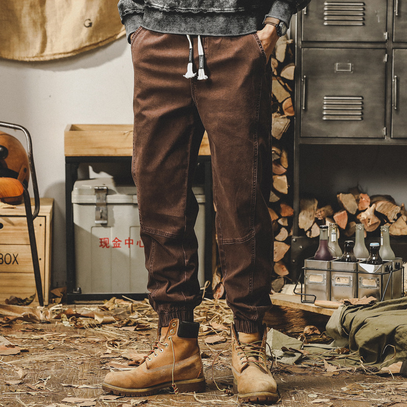 杰雷諾美式復古工裝褲子男秋冬款寬鬆潮牌潮流大碼束腳男士休閒褲