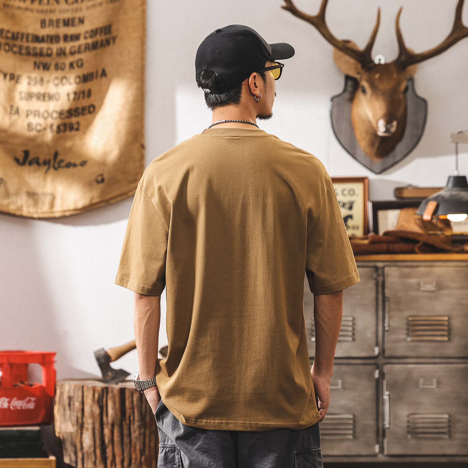 美式潮流短袖男士夏季重磅T恤寬鬆2025新款潮牌拼接大碼休閒上衣T