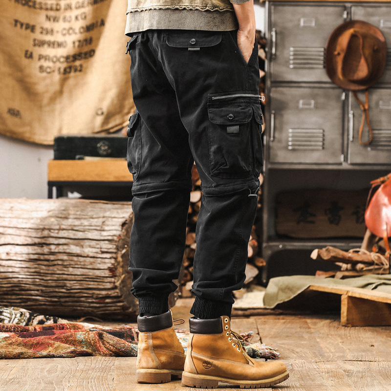 可拆卸工裝褲子男春季美式復古潮牌2025新款寬鬆直筒束腳休閒長褲