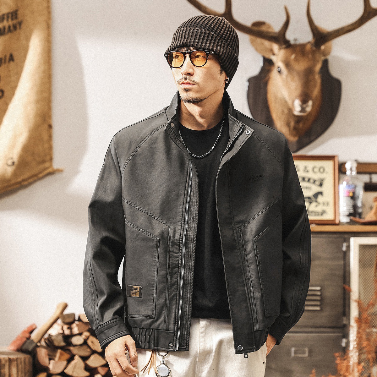 美拉德復古皮衣外套男春秋2025新款寬鬆機車服美式秋季休閒皮夾克