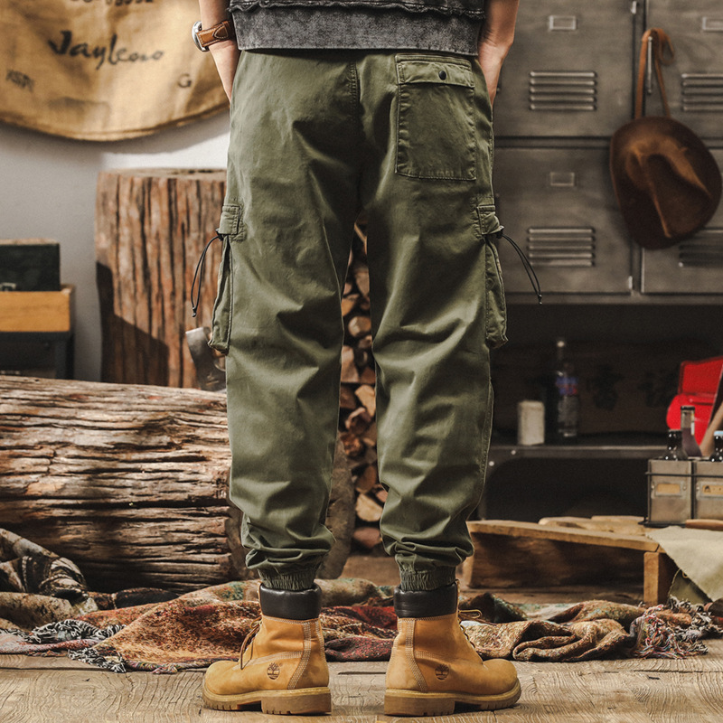 美式復古軍綠色工裝褲子男士2025新款秋季寬鬆束腳男褲潮牌休閒褲
