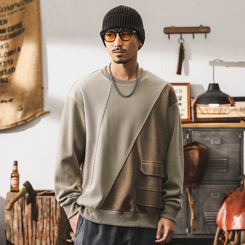 美式潮牌380g重磅雪尼爾衛衣男秋冬款寬鬆大碼拼接撞色潮流上衣男