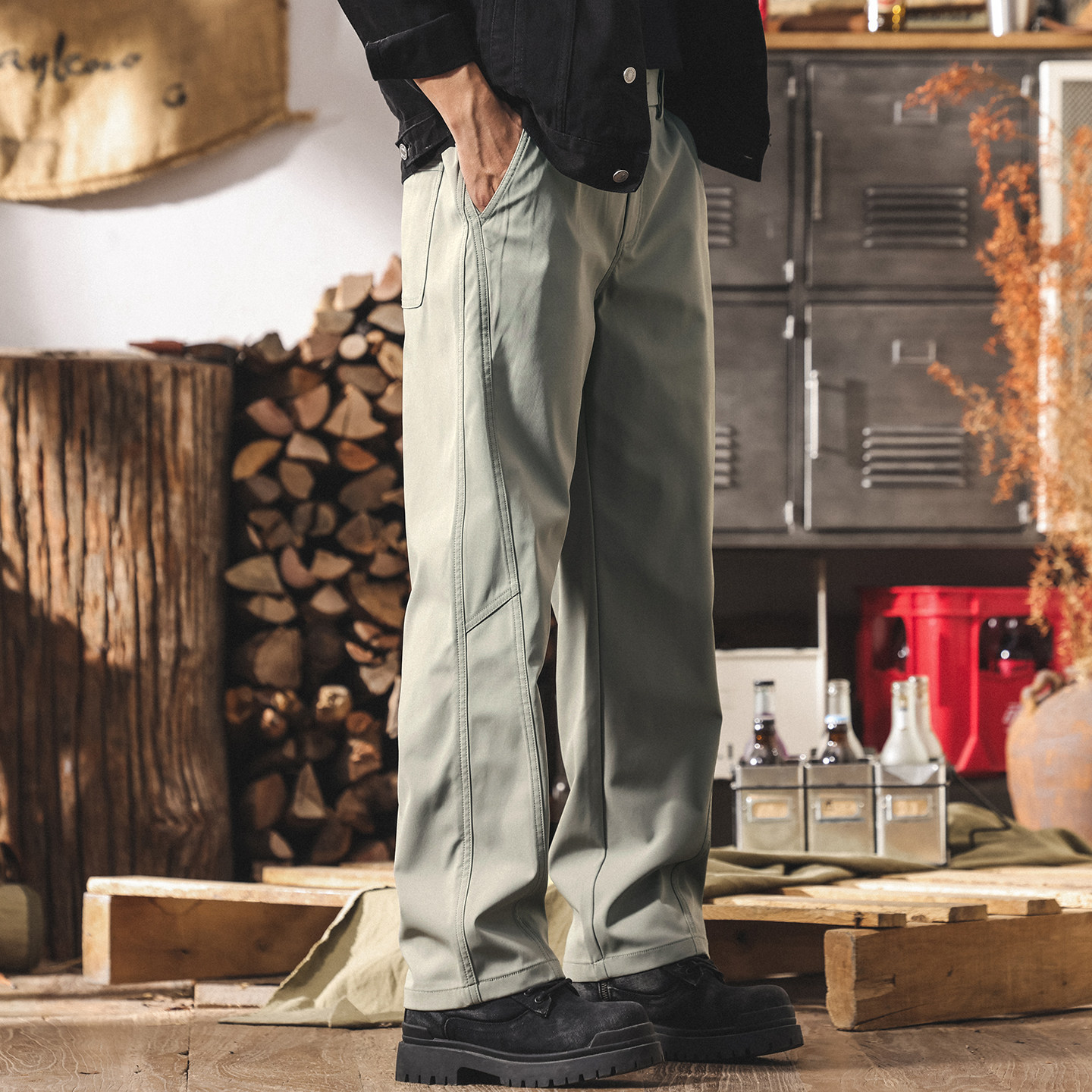 美式復古山系戶外工裝褲男冬季加厚直筒褲子加絨寬鬆男士休閒長褲