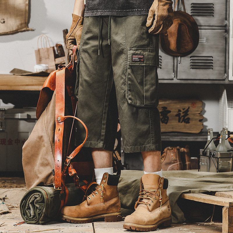 美式複古工裝短褲男夏季薄款休閑七分褲男寬松直筒男士短褲潮