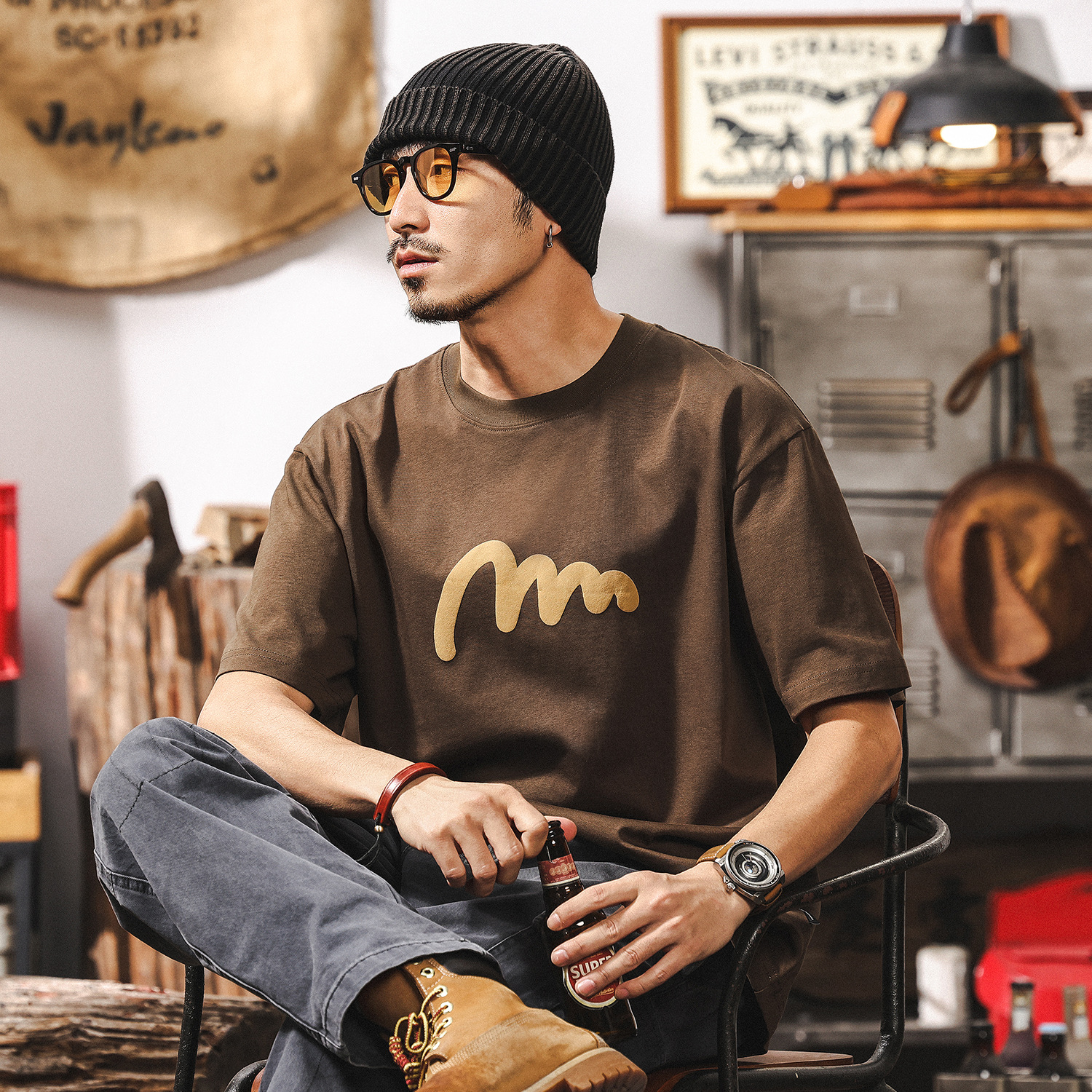 美式復古T恤短袖男款夏季2025新款潮流重磅寬鬆半袖男士上衣