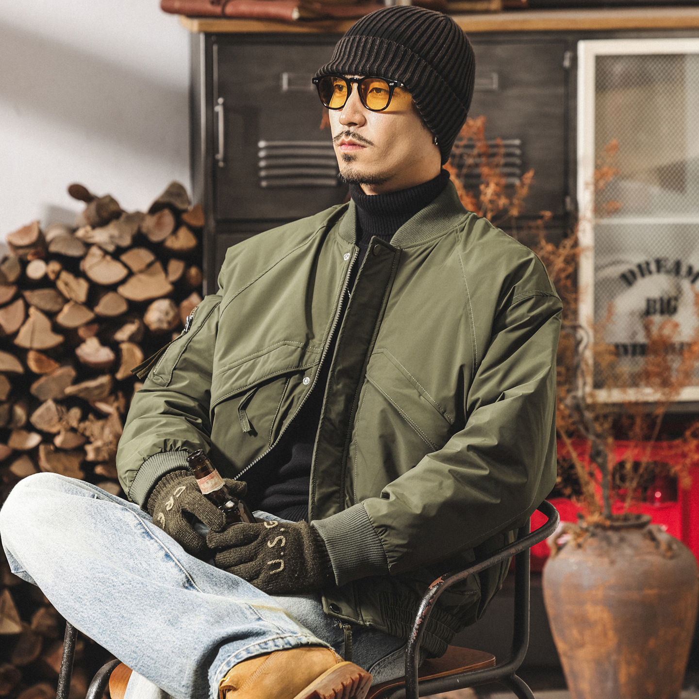 90%純白鴨絨美式飛行夾克工裝羽絨服男款冬季加厚保暖禦寒外套男