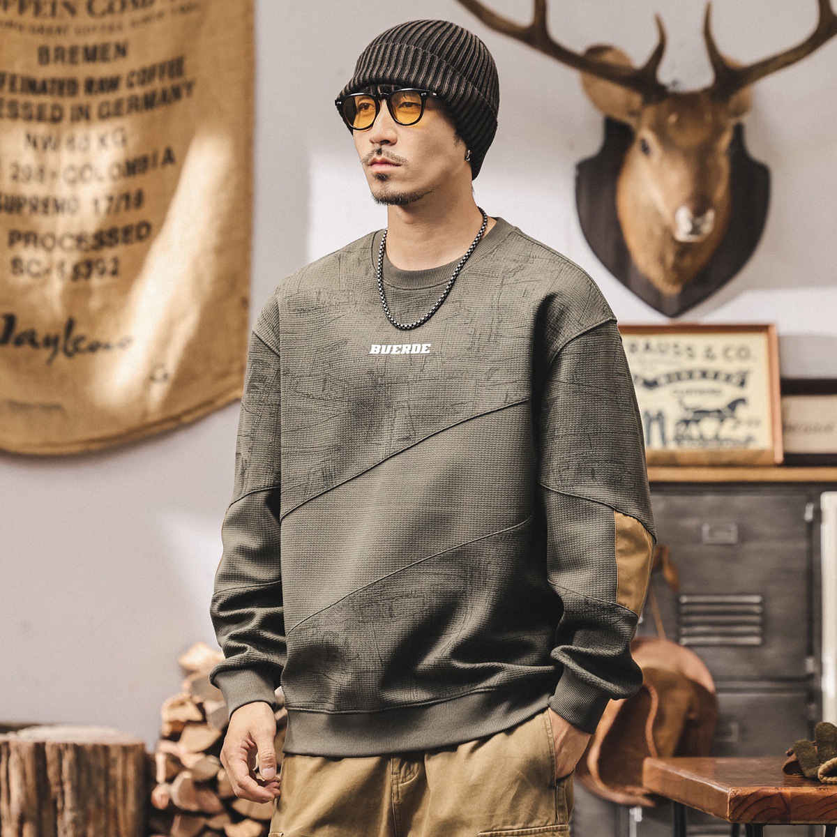 美式復古380g重磅衛衣男秋季2025新款潮牌寬鬆大碼長袖休閒上衣男