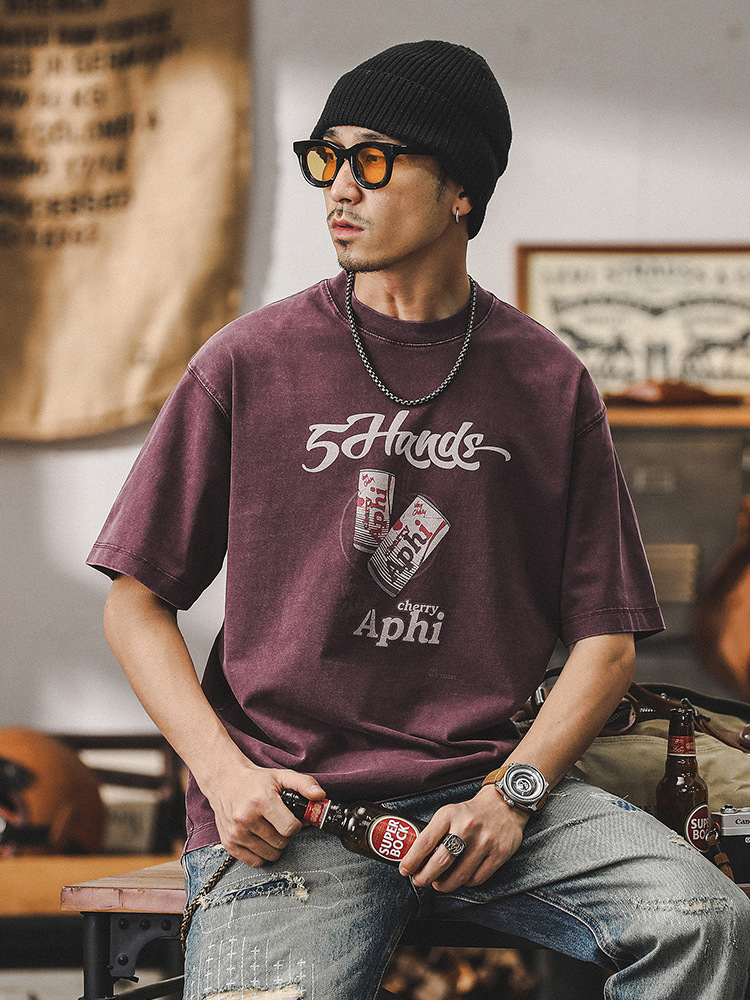 美式300g重磅短袖T恤男夏季2024新款寬鬆上衣男復古水洗潮牌衣服