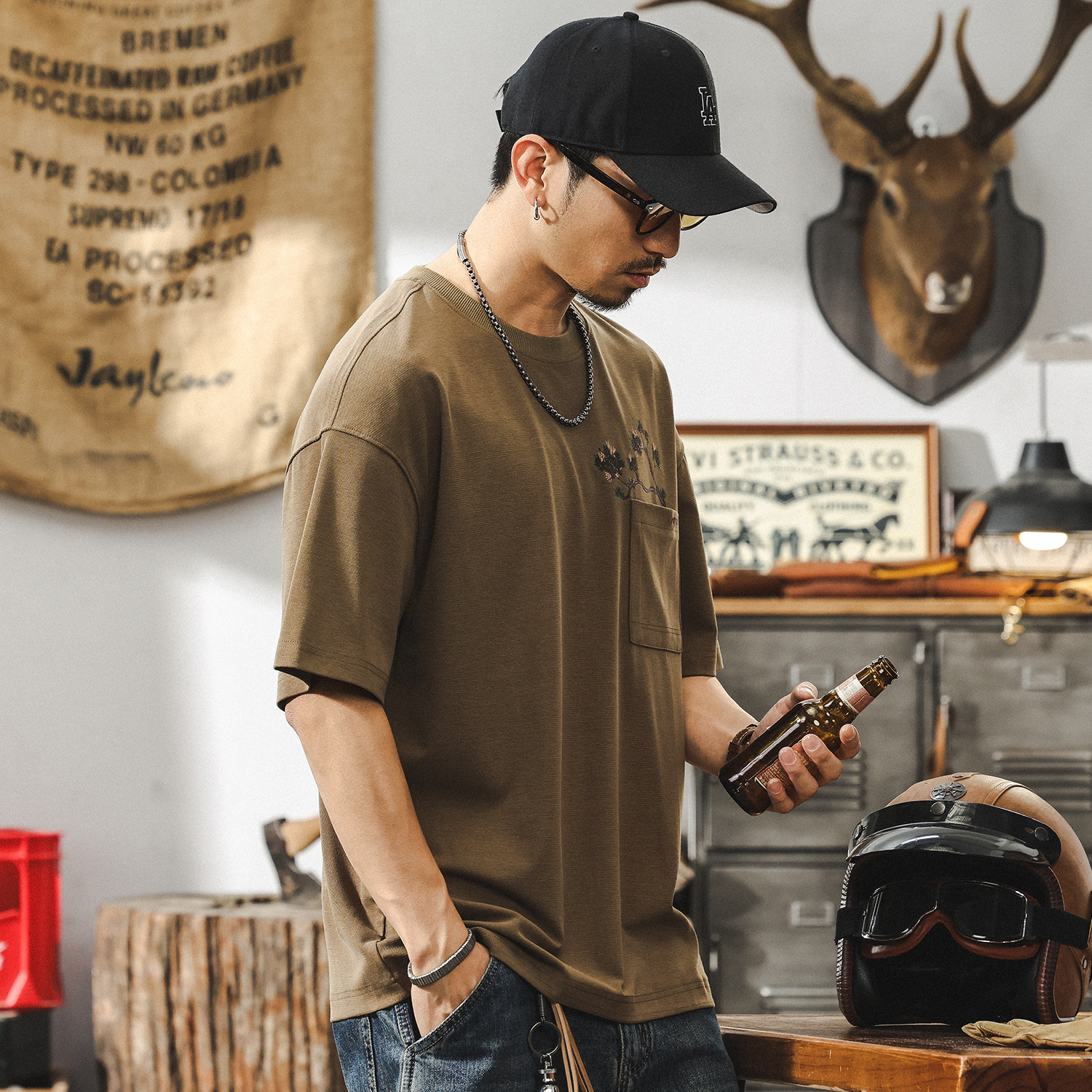 萊賽爾天絲親膚短袖男款夏季國潮印花T恤男潮牌寬鬆大碼男士上衣