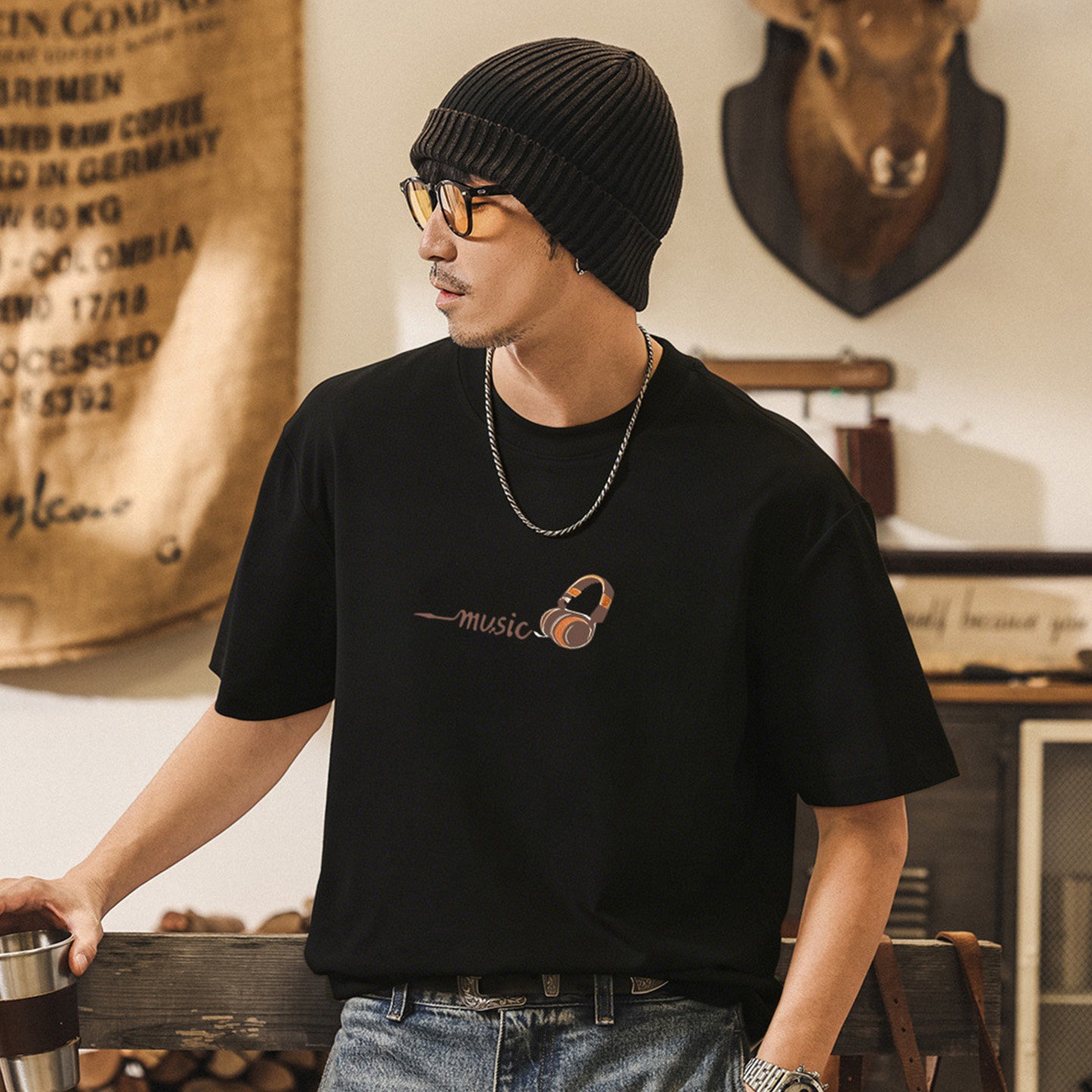 美式復古趣味刺繡T恤短袖男款夏季2026新款潮流寬鬆半袖休閒上衣