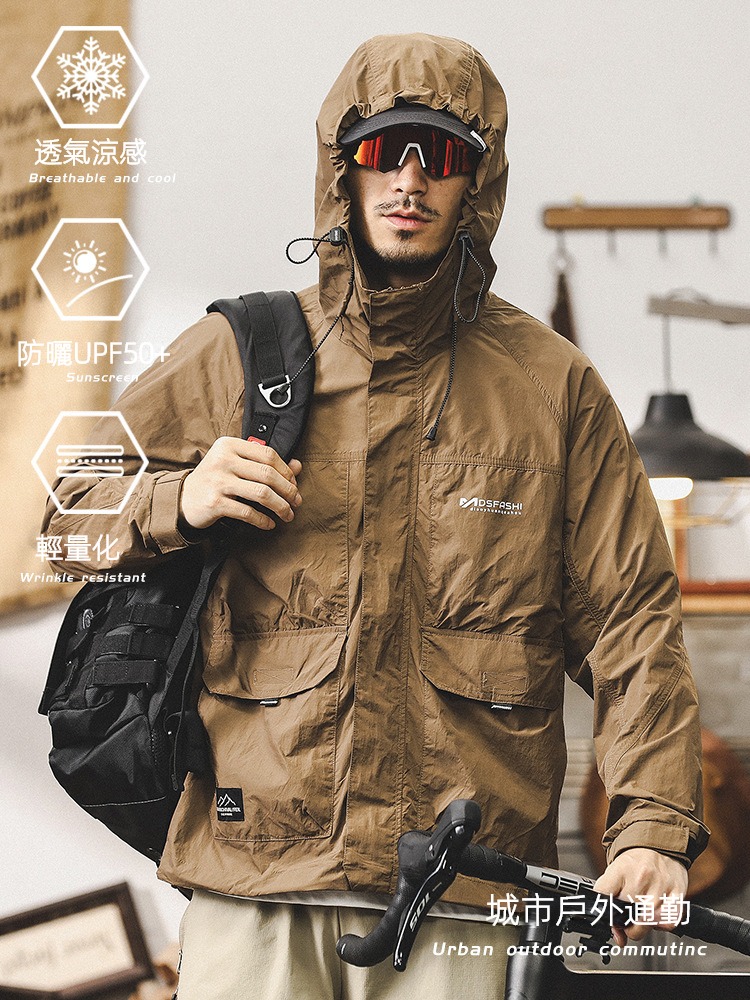 夏季涼感速乾戶外防曬衣男UPF50 防紫外線騎行釣魚男士防曬服外套