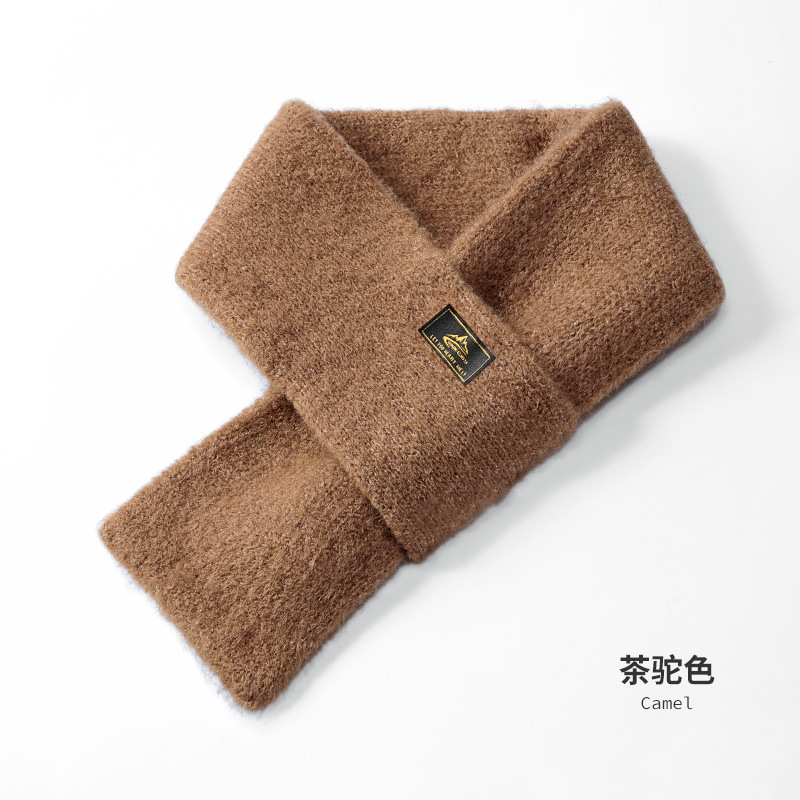 秋冬圍脖圍巾男便捷套口仿馬海毛親膚保暖純色百搭毛線針織圍巾