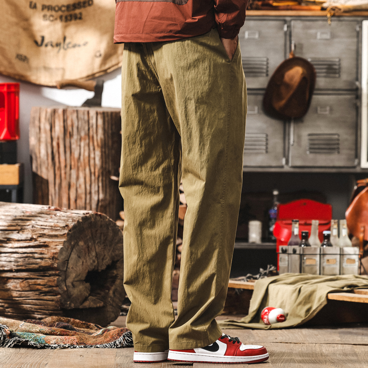 美式戶外軍綠色工裝褲子男夏季新款潮牌直筒寬鬆薄款速干休閒長褲