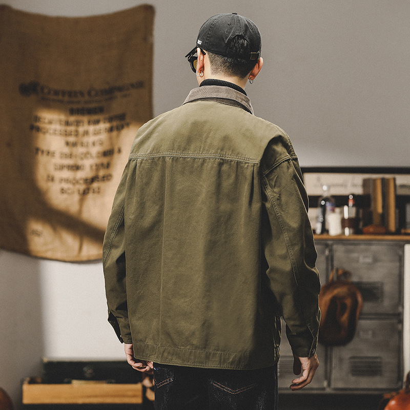 美式重磅復古珠帆布工裝夾克男秋冬款潮牌寬鬆戶外底特律獵裝外套
