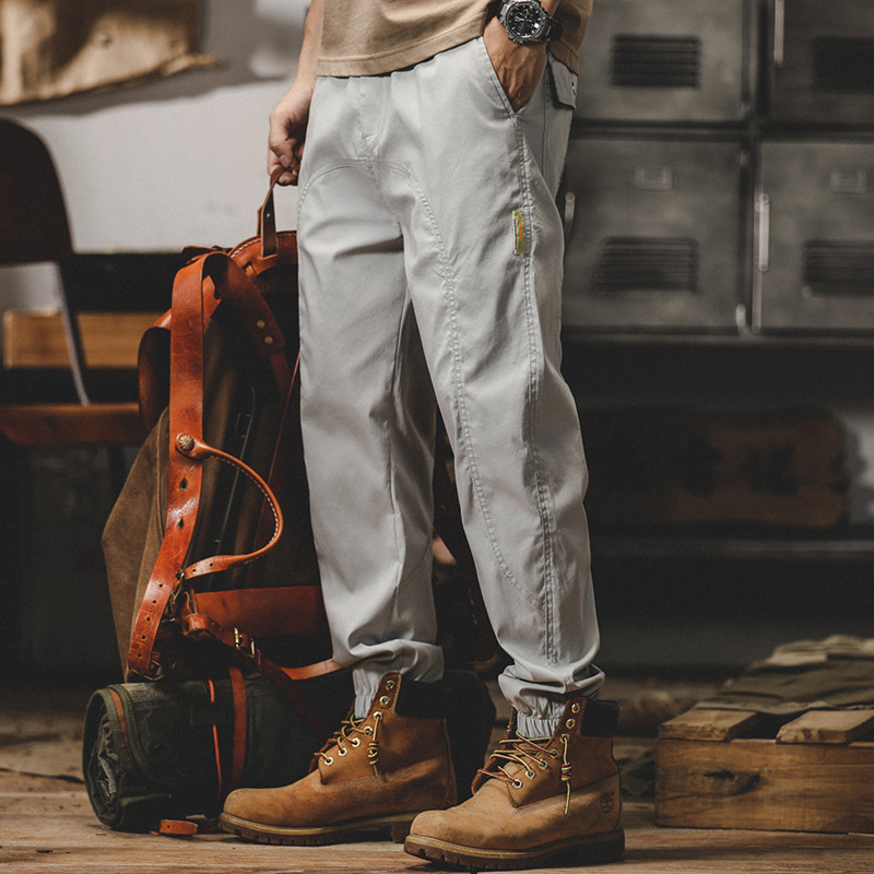 美式薄款工裝褲子男夏季2024年新款寬鬆直筒男士休閒褲哈倫束腳褲