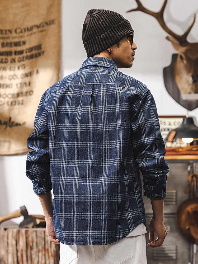 美式復古春季經典格子襯衫男長袖2025新款潮牌寬鬆襯衣休閒外套男