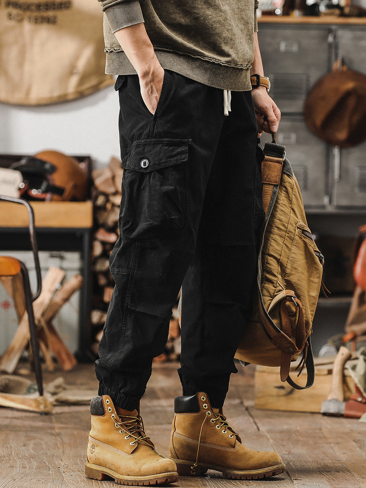 美式重磅復古工裝褲子男春季潮牌寬鬆直筒硬漢獵裝戰術男士休閒褲