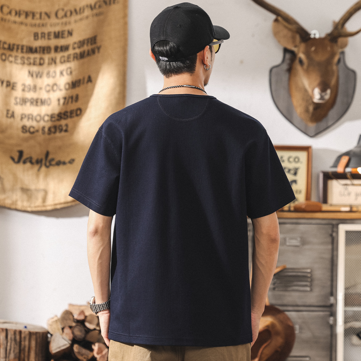 美式重磅POLO衫男士夏季新款短袖T恤復古亨利領寬鬆休閒男裝上衣T