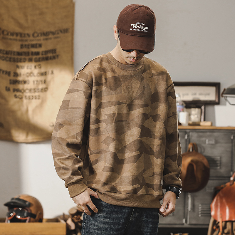 美式重磅復古麂皮絨衛衣男秋冬款潮牌寬鬆休閒加絨加厚上衣男冬季