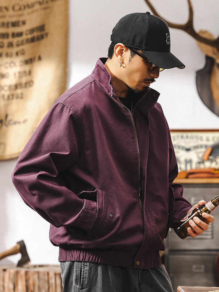 美式復古紫色工裝外套男春秋款潮牌2025新款寬鬆飛行員夾克男短款