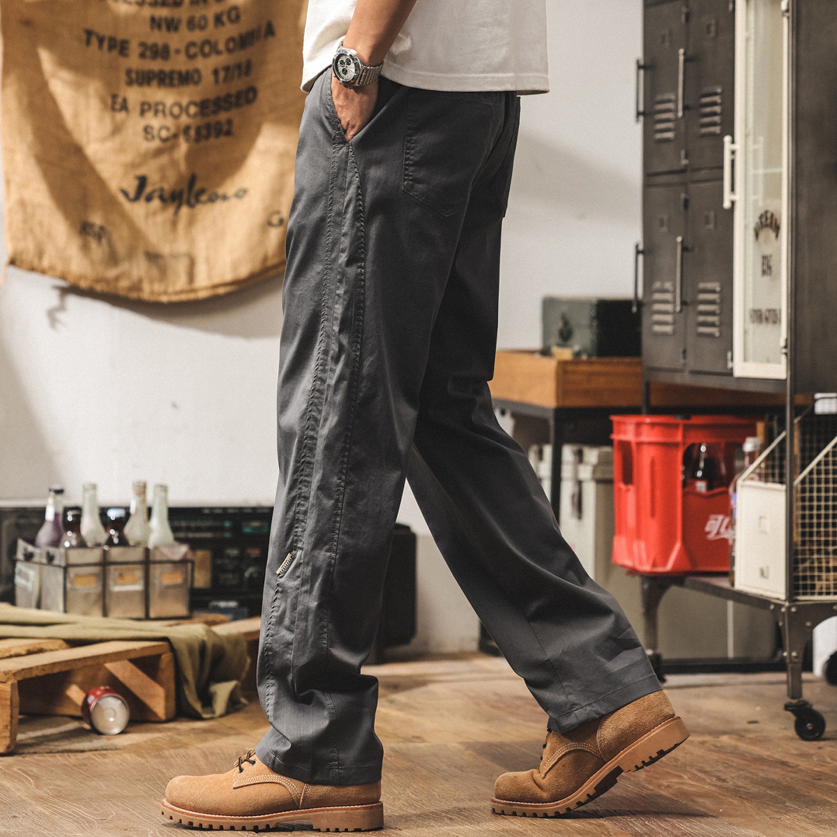 夏季薄款直筒褲子男2025新款潮牌通勤休閒褲寬鬆美式灰色運動長褲