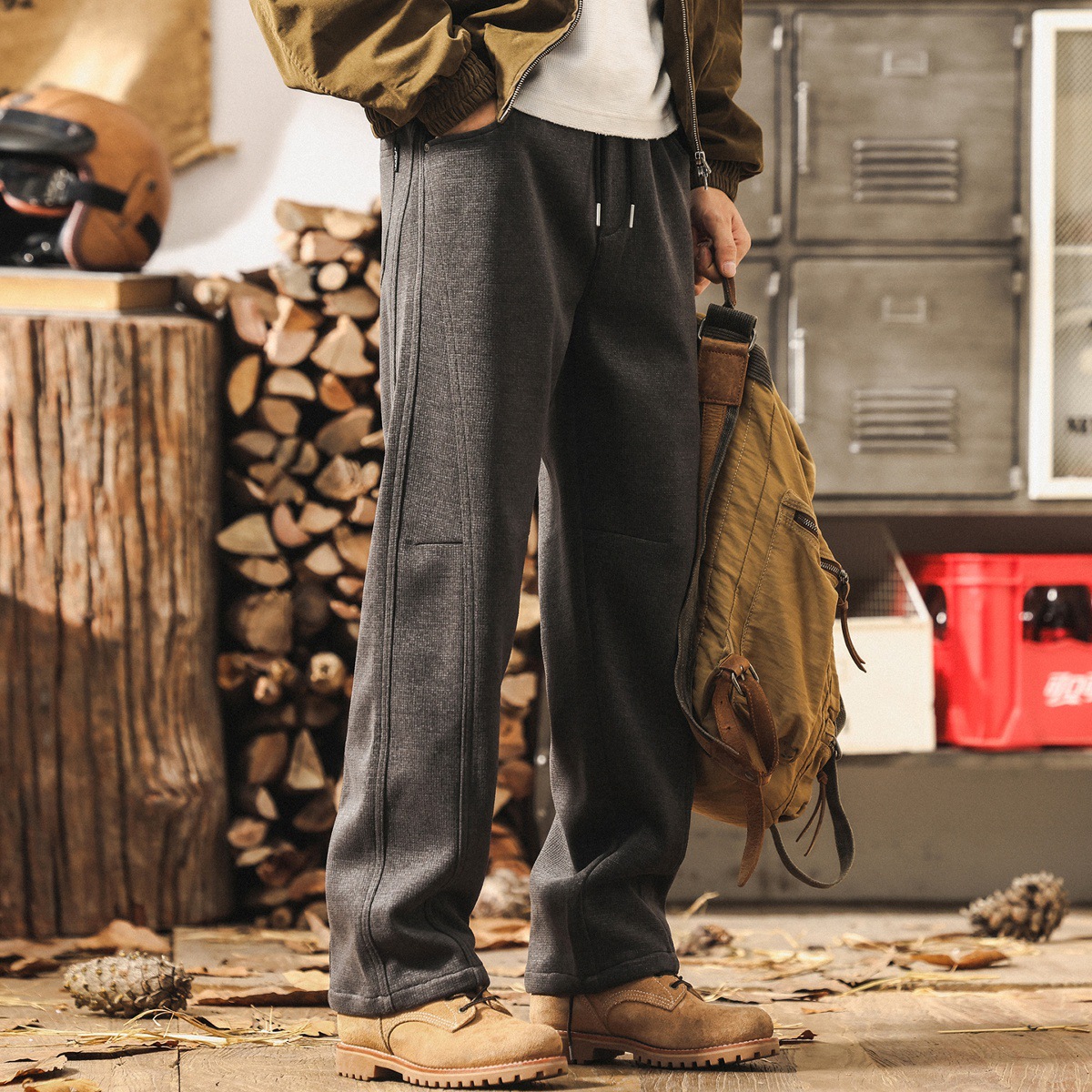 美式复古雪尼尔裤子男春秋加厚高级感重磅2025新款宽松直筒休闲裤