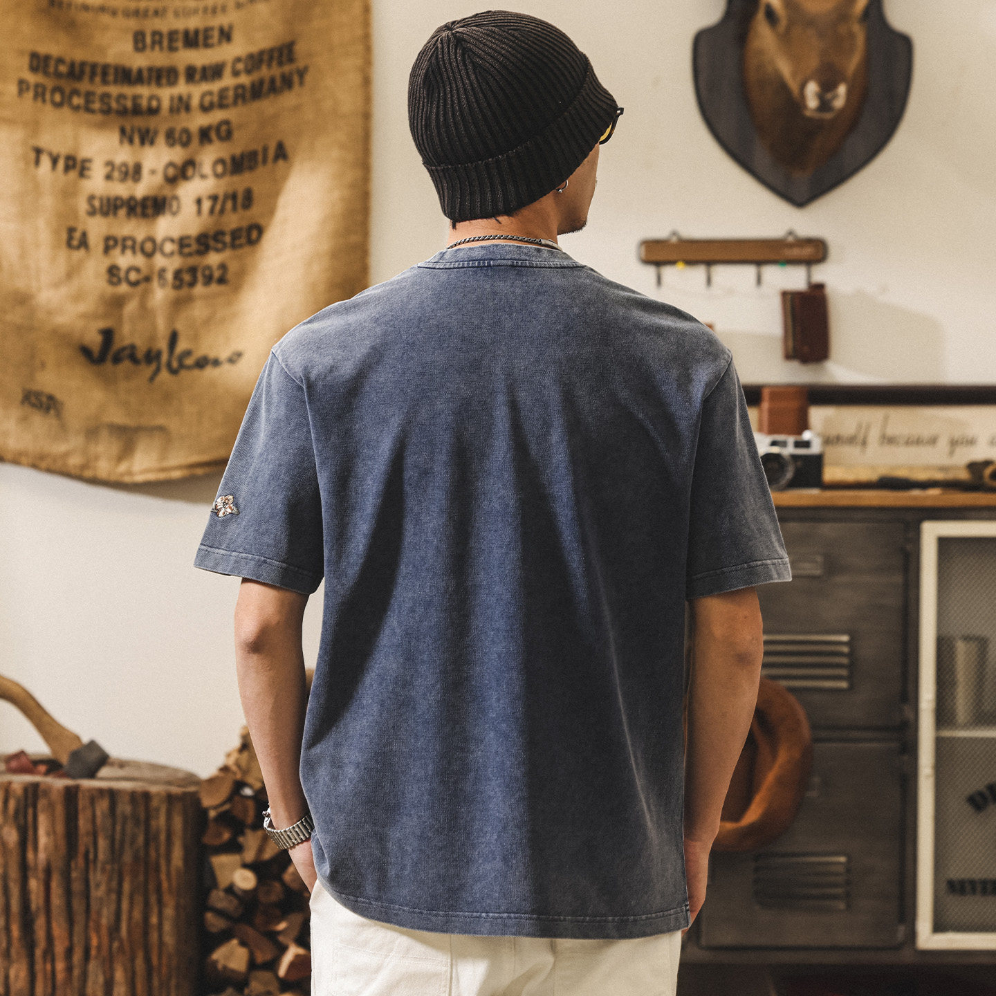 美式復古重工砂石水洗T恤男夏季2026新款潮牌刺繡短袖男寬鬆上衣