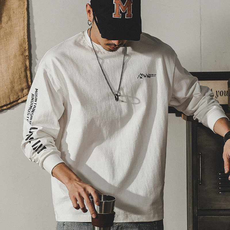 美式重磅T恤男長袖秋季潮牌ins寬鬆尺碼上衣山系男裝潮