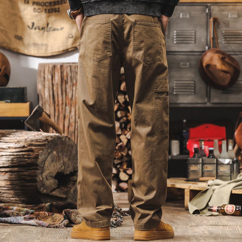 美式復古卡其色工裝褲男2025秋季新款潮牌直筒闊腿長褲男士休閒褲