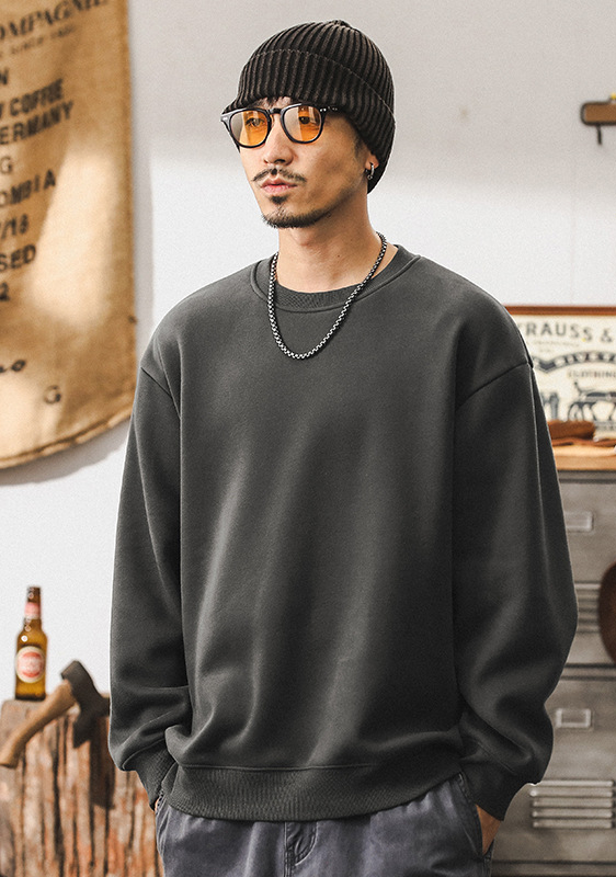 美式360g重磅圓領衛衣男潮牌寬鬆簡約百搭上衣男士秋冬款休閒外套