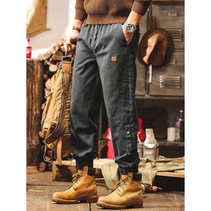 美式重磅雪花絨褲子男春秋復古潮牌工裝休閒褲男寬鬆直筒秋季長褲