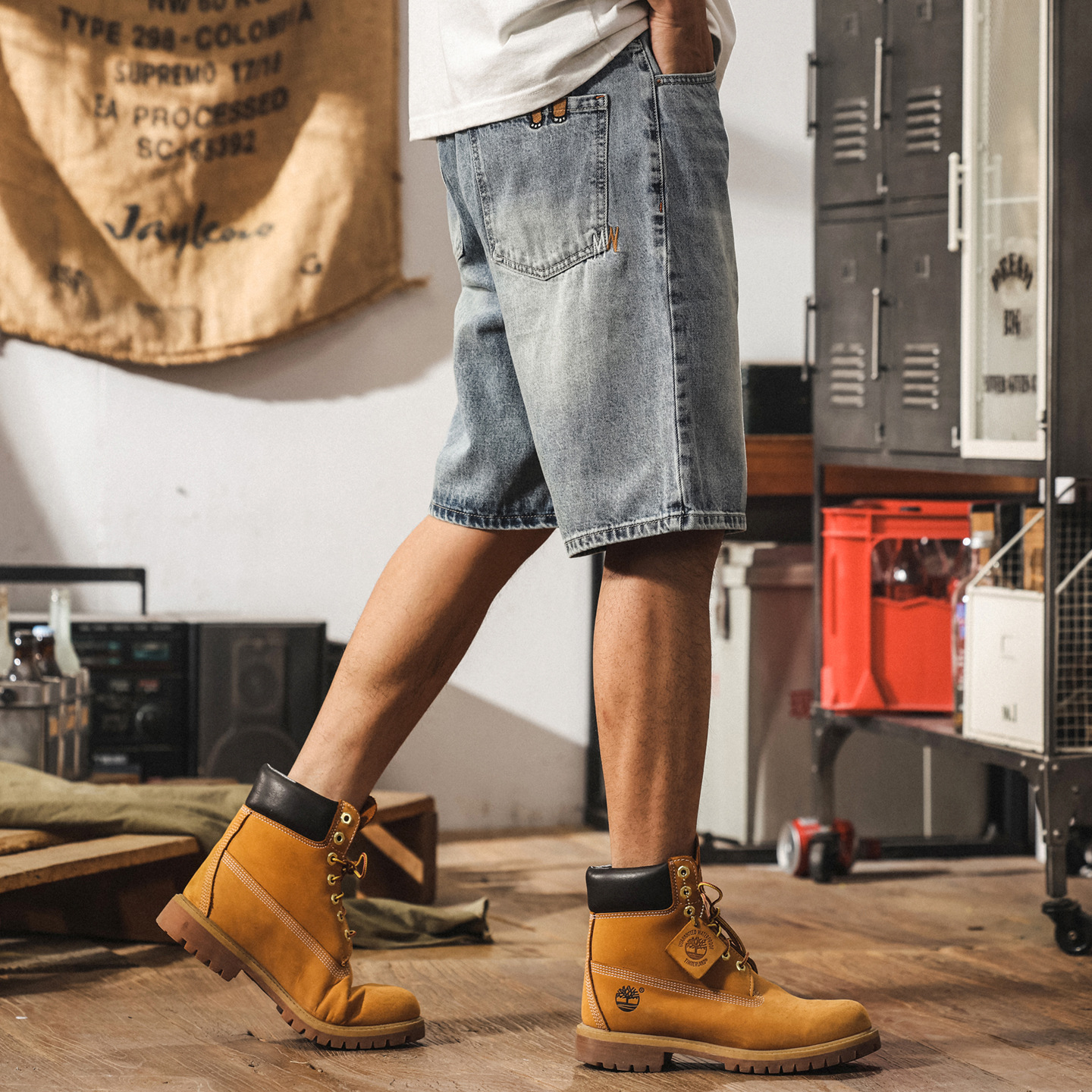 美式街頭潮牌牛仔短褲男夏季復古水洗大碼中褲寬鬆直筒男士五分褲