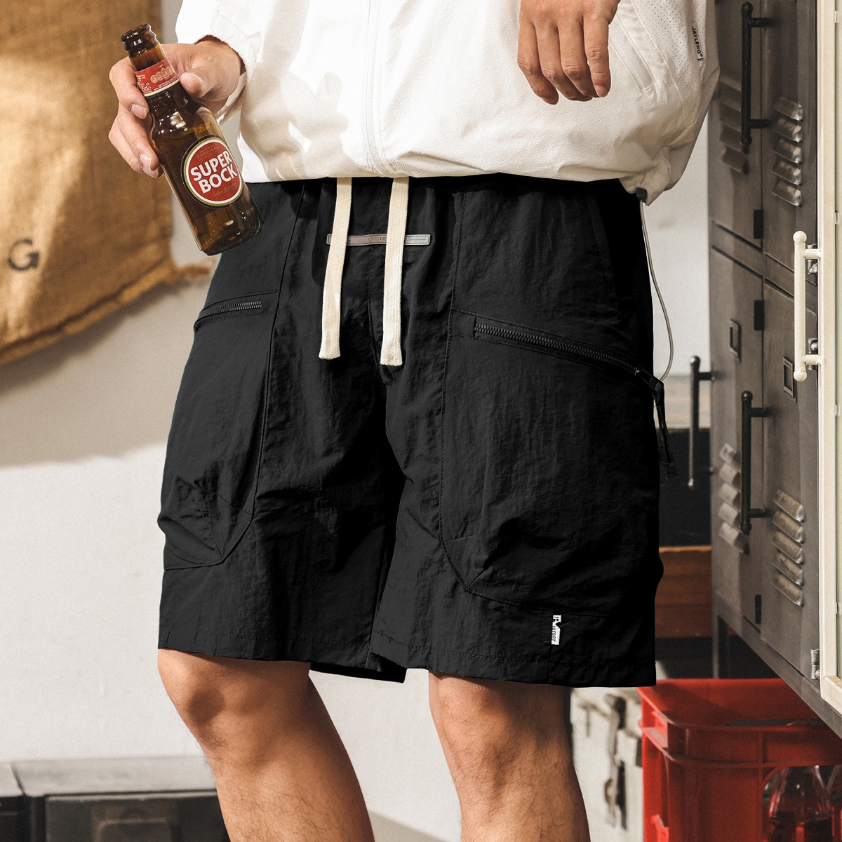 美式山系冰絲短褲男士2025新款夏季薄款潮牌寬鬆大碼休閒五分褲男