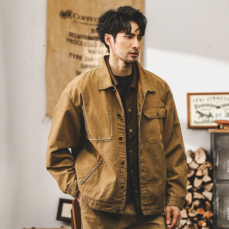 美式重磅複古工裝夾克男春秋款潮牌多口袋寬松休閑硬漢秋季外套男