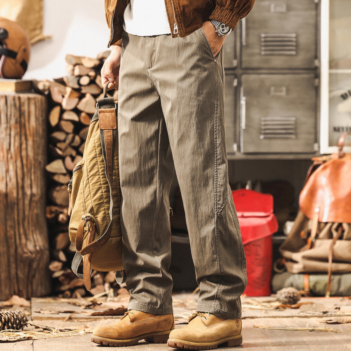 美式復古簡約休閒褲子男秋季新款潮牌直筒菸灰色工裝褲男寬鬆長褲