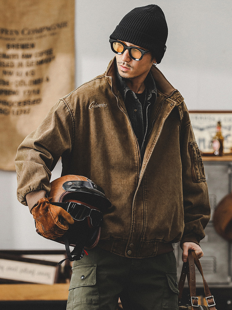 美式重磅復古夾克男春季2024新款寬鬆潮牌硬漢戶外工裝外套男春秋