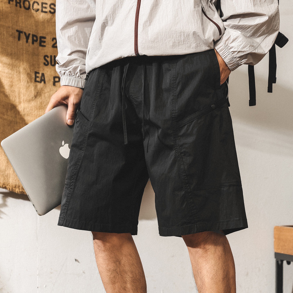 美式復古工裝短褲男夏季薄款戶外潮牌直筒速幹五分褲寬鬆潮牌中褲