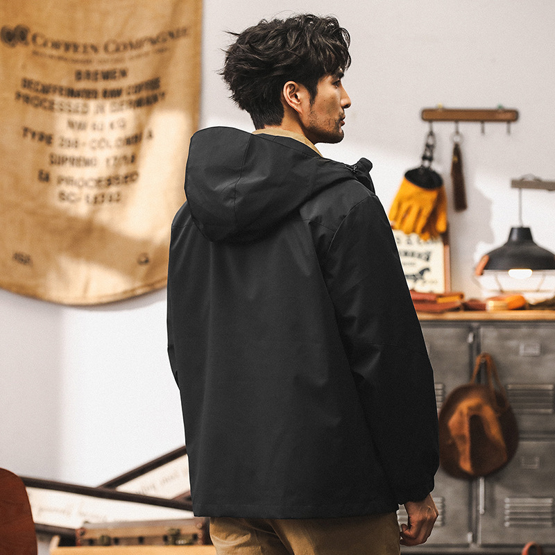 美式城市戶外通勤黑色夾克外套男春秋款三防山系徒步防水衝鋒衣男