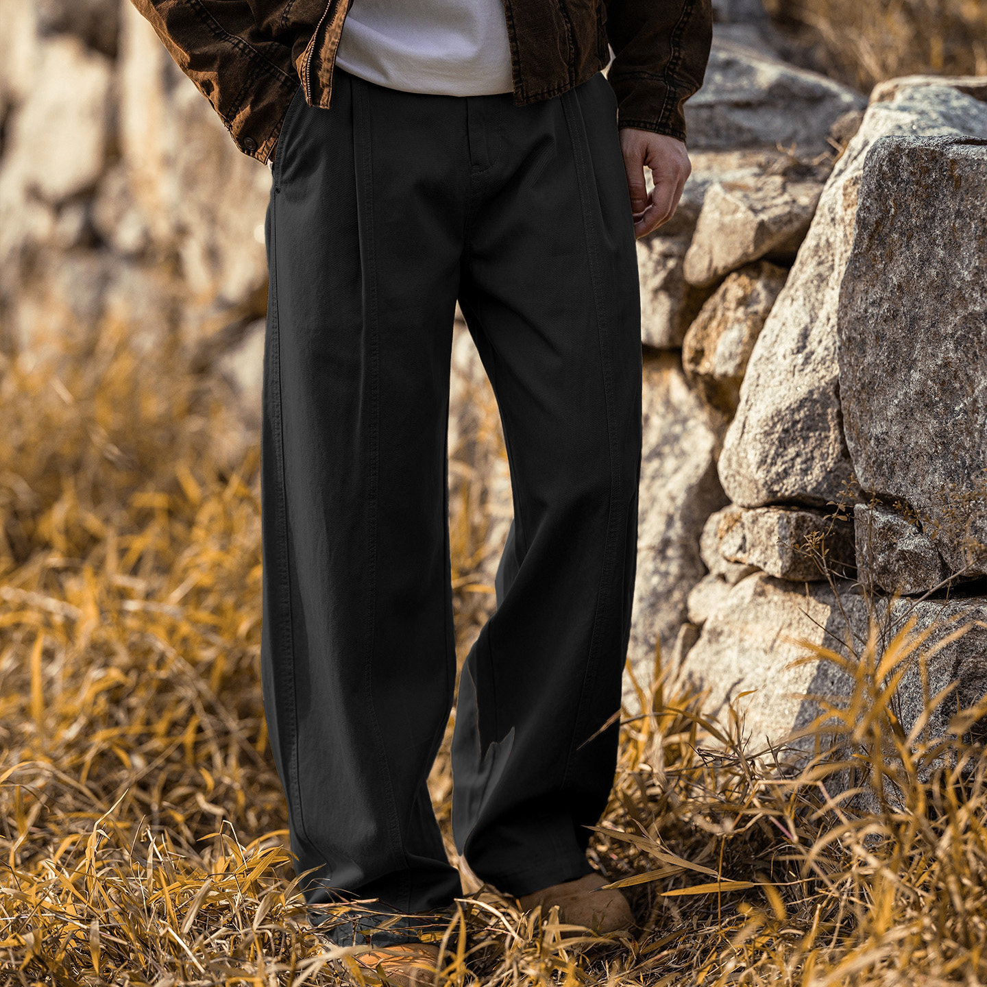 美式復古萊賽爾薄款寬鬆闊腿褲春季2026新款潮牌直筒男士休閒褲子