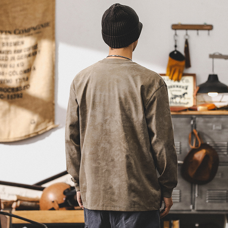 美式復古270g重磅長袖T恤男秋季潮牌雲染洗褪設計感男款寬鬆上衣