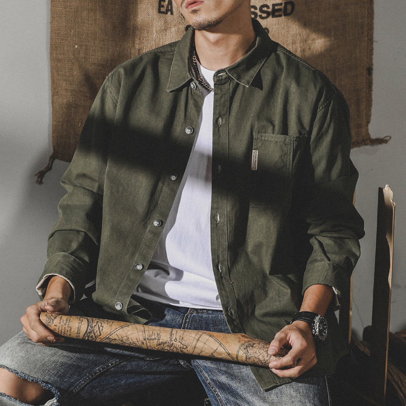 美式經典復古工裝襯衫男長袖春季2024年新款寬鬆襯衣夾克春秋外套