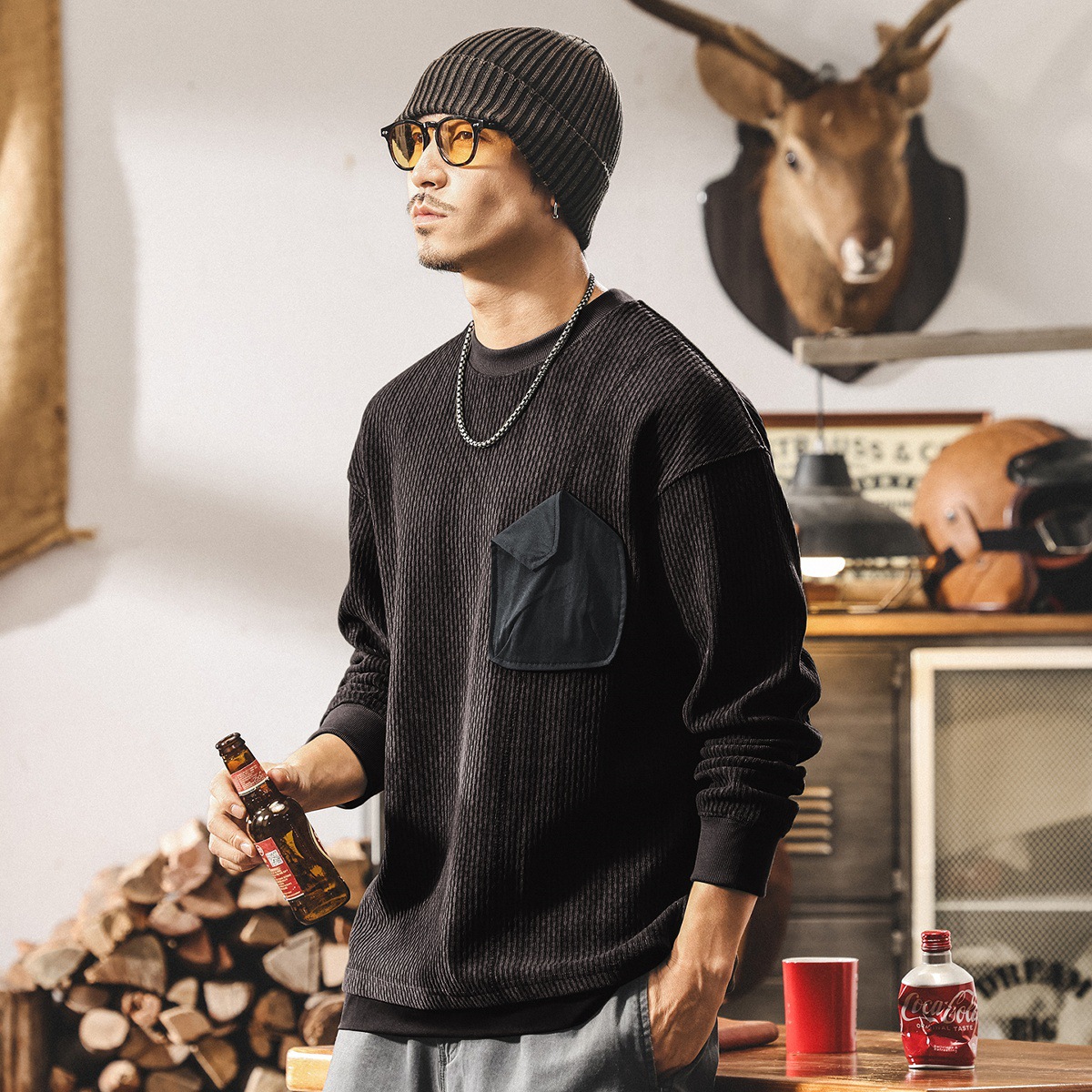 美式復古400g重磅衛衣男春秋新款潮流肌理提花寬鬆大碼男裝秋上衣