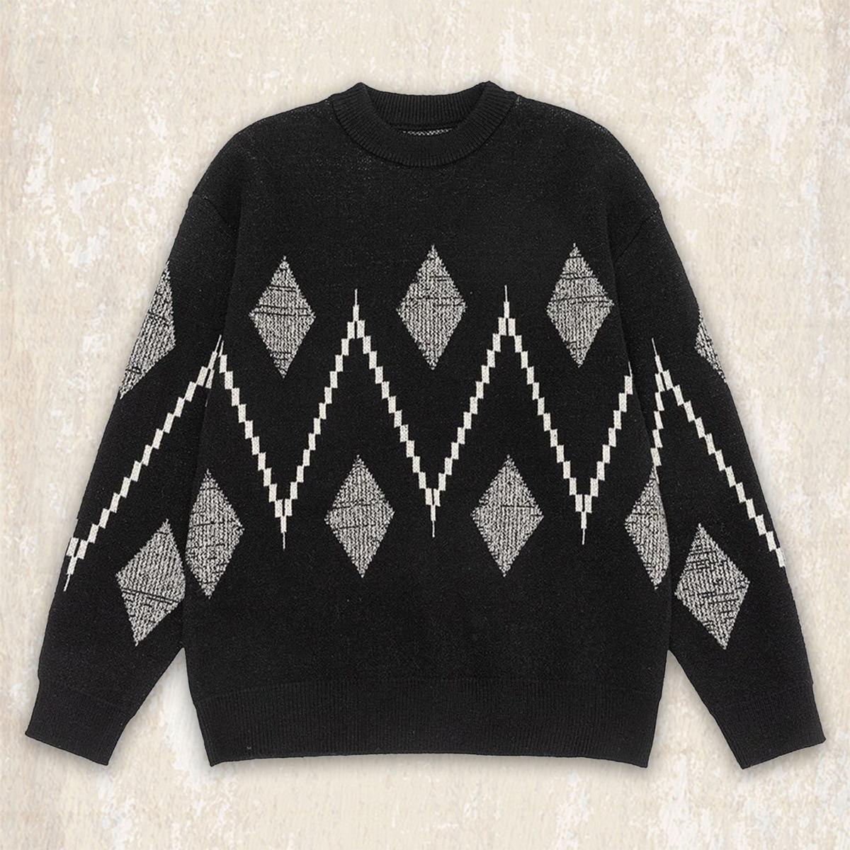 美式復古費爾島男士毛衣冬季加厚新款潮流民族風圓領針織衫上衣男