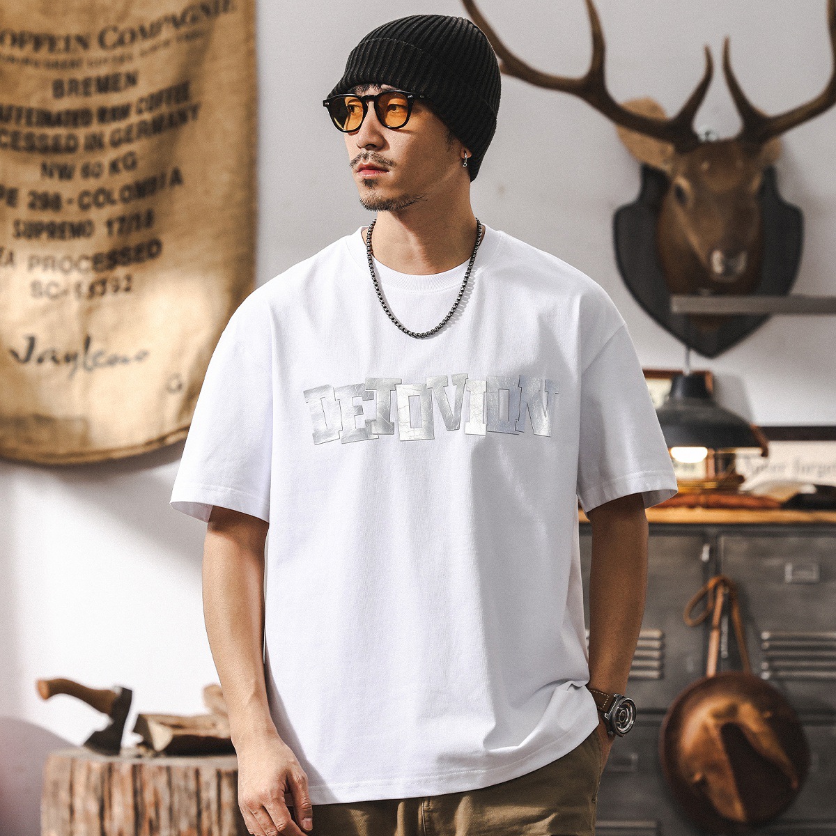 索羅娜涼感UPF50 防曬短袖T恤男夏季潮流立體印花潮流寬鬆上衣男