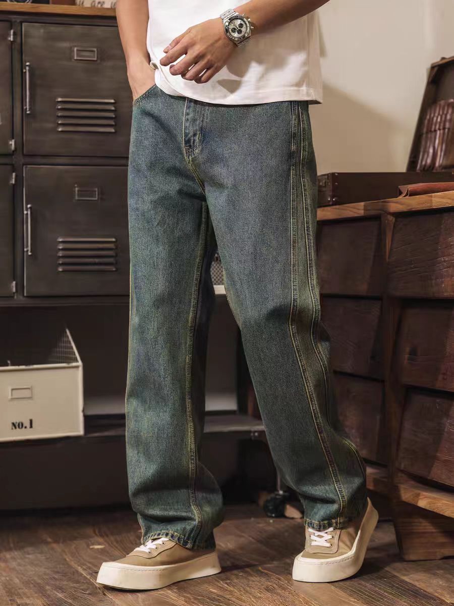 美式復古水洗做舊牛仔褲男直筒潮牌2026新款春季水洗寬鬆休閒褲男