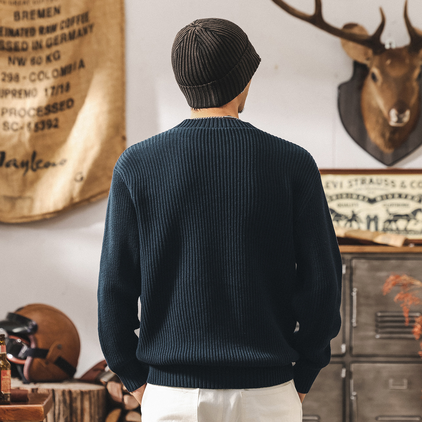 美式重磅復古毛衣男秋冬款慵懶風簡約基礎寬鬆秋季線衣男士針織衫