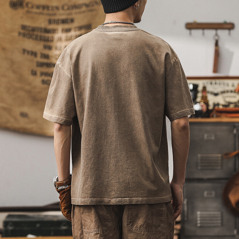 美式復古300g重磅T恤男短袖夏季古著上衣重水洗臟染寬鬆體恤
